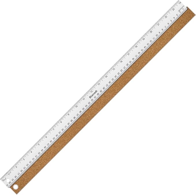 24 Inch Metal Ruler, Stainless Steel Straight Edge Ruler with Cork Backing, Non-Slip Imperial & Metric Measuring Tool for School, Office, Woodworking, Drafting