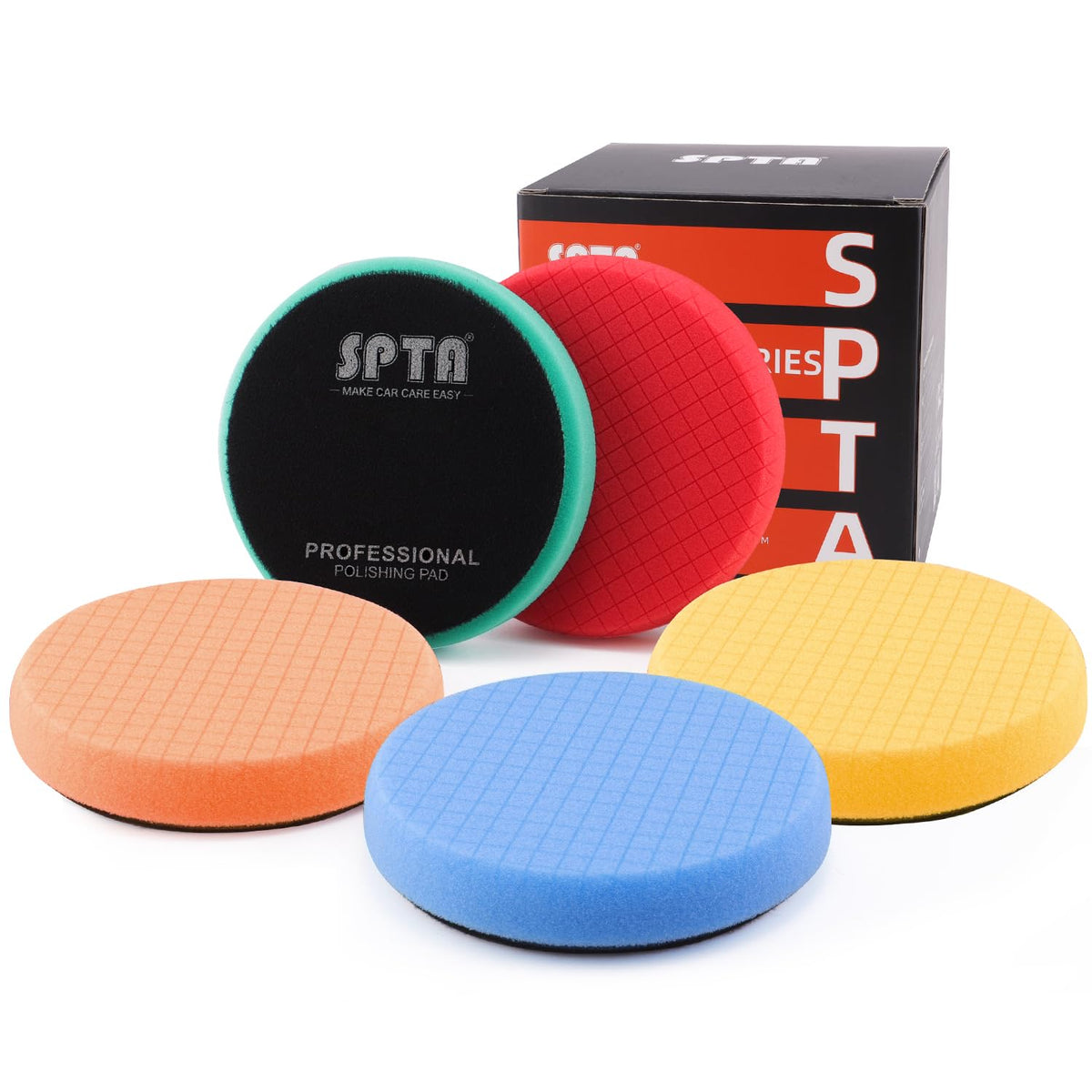 SPTA 5Pc 5.5 Inch Face for 5 Inch 125mm Backing Plate Compound Buffing Sponge Pads Cutting Polishing Pad Kit for Car Buffer Polisher Compounding,Polishing and Waxing
