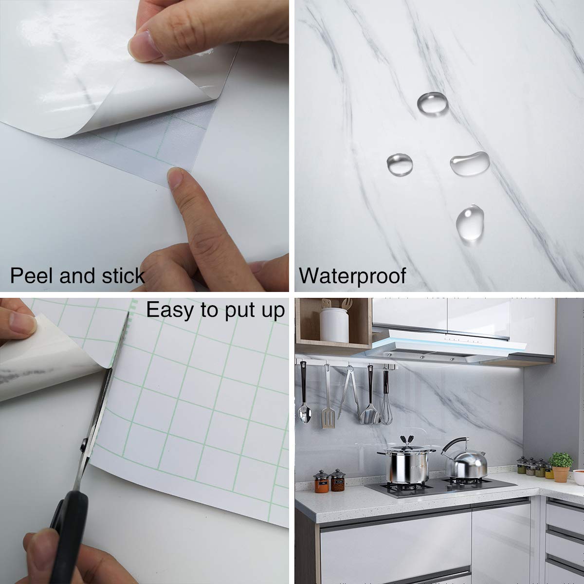 White Marble Contact Paper Textured Beige White Granite Wallpaper Peel Stick Countertop Contact Paper Removable Waterproof Adhesive Paper Thick Shiny Marble Look Wall Paper Kitchen Table Vinyl Wrap