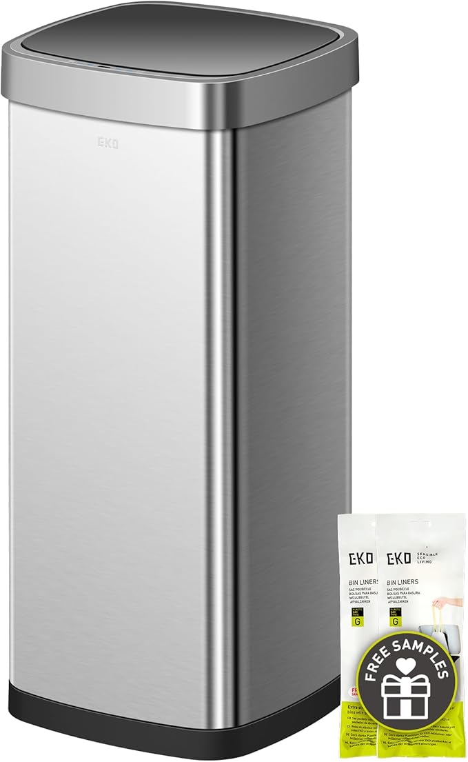 EKO EcoSmart Tall and Large Kitchen Trash Can, 80L/21.1G High Capacity, Touchless Soft Square Motion Sensor Garbage Can, Brushed Stainless Steel