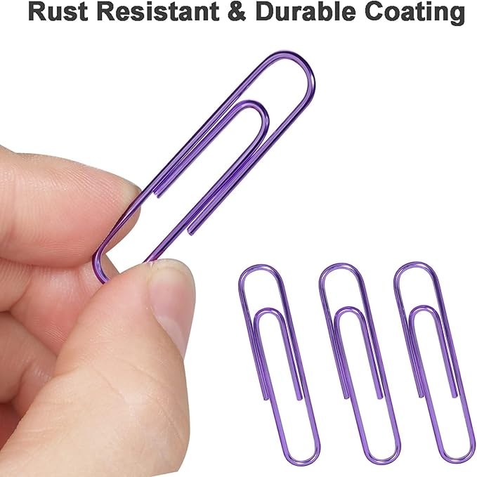 Vinaco Purple Jumbo Paper Clips, 100 Pack, 2 Inch (50 mm), Durable & Rust Resistant, Great for Office, School and Personal Use