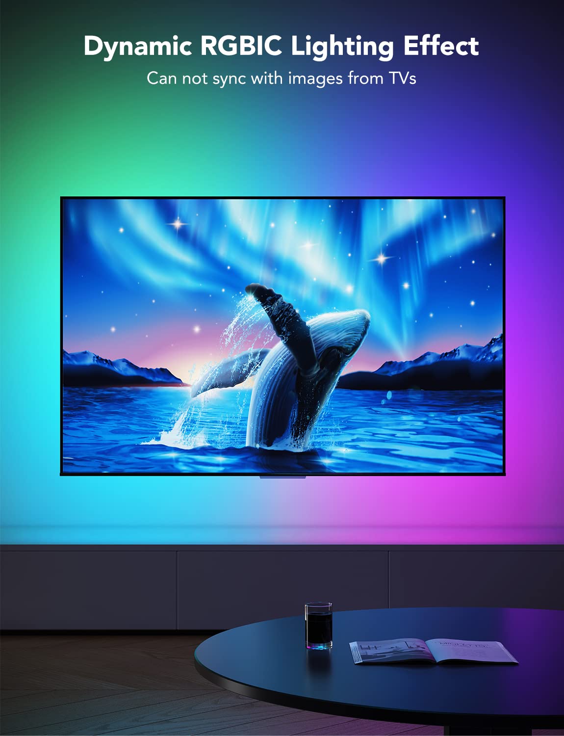 Govee TV LED Backlight, RGBIC Smart LED Strip Lights for 55-65 Inch TVs, Bluetooth and Wi-Fi APP Control, Works with Alexa & Google Assistant, Music Sync, 99+ Scene Modes, Adapter