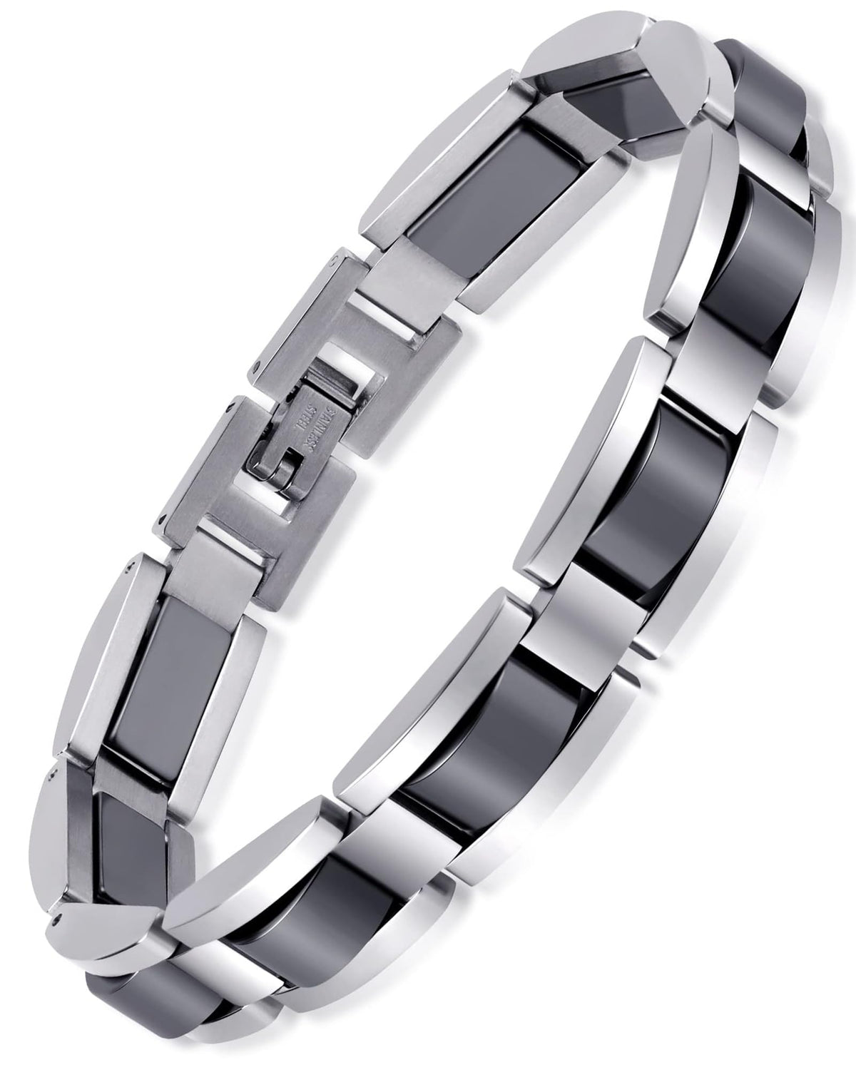 Feraco Mens Magnetic Bracelets, Classic Balck Titanium Stainless Steel Bracelet with Natural Hematite Magnet Stones,Men's Jewelry Gifts, 8.66 inch