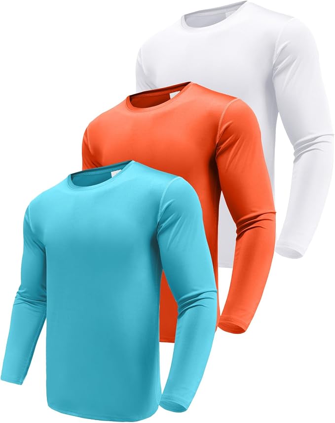 Men's 1, 3 or 5 Pack Performance Long Sleeve T-Shirts, UPF 50+ Sun Protection Shirts, Athletic Gym Workout Shirts for Running