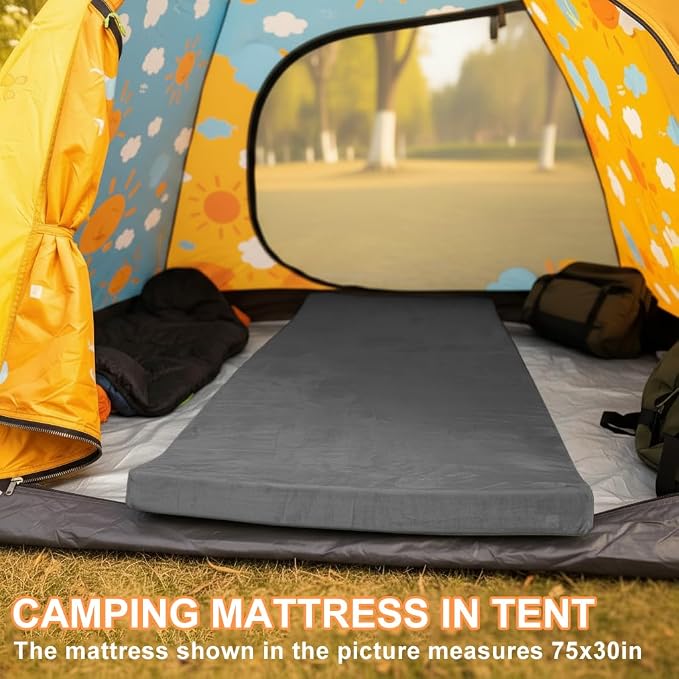 Roll Up Foam Camping Mattress - 30D High-Density Foam Sleeping Pad with Travel Bag - Portable Floor Mat for Tent, Car Camping & Guest Bed Cot