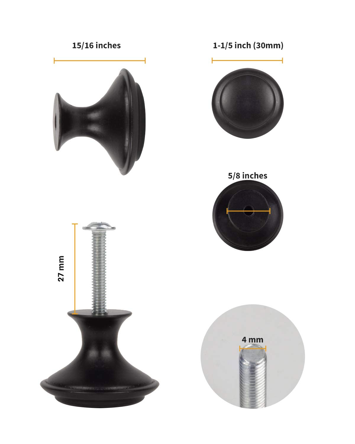 30 PCS Kitchen Cabinet Knobs, 1-1/5 Inch Dresser Knobs, Black Drawer Knobs Suitable for Wardrobe Cabinets, Modern Cabinet Hardware with Screws