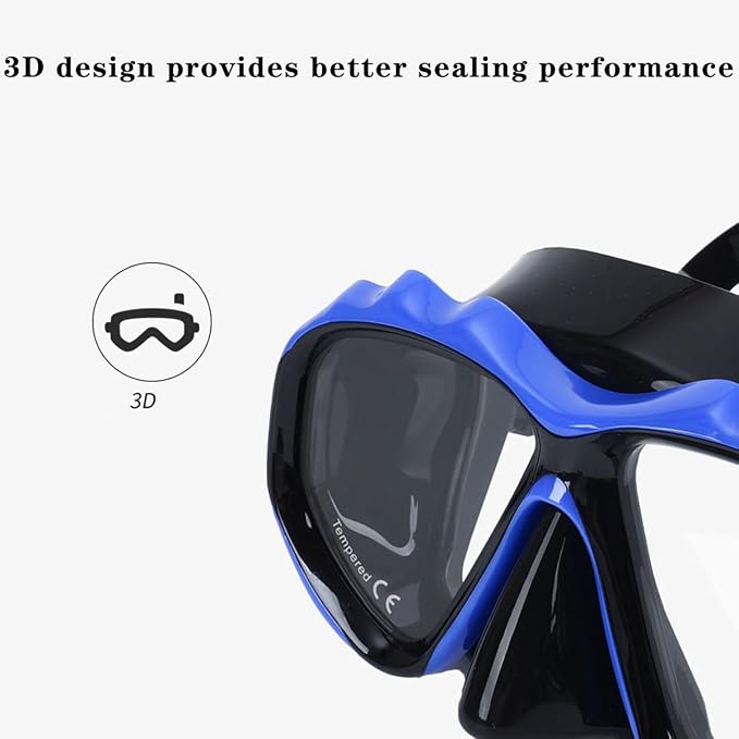Diving Mask with Tempered Glass Lenses, Snorkel Gear for Men and Women, Clear Vision for Underwater Activities