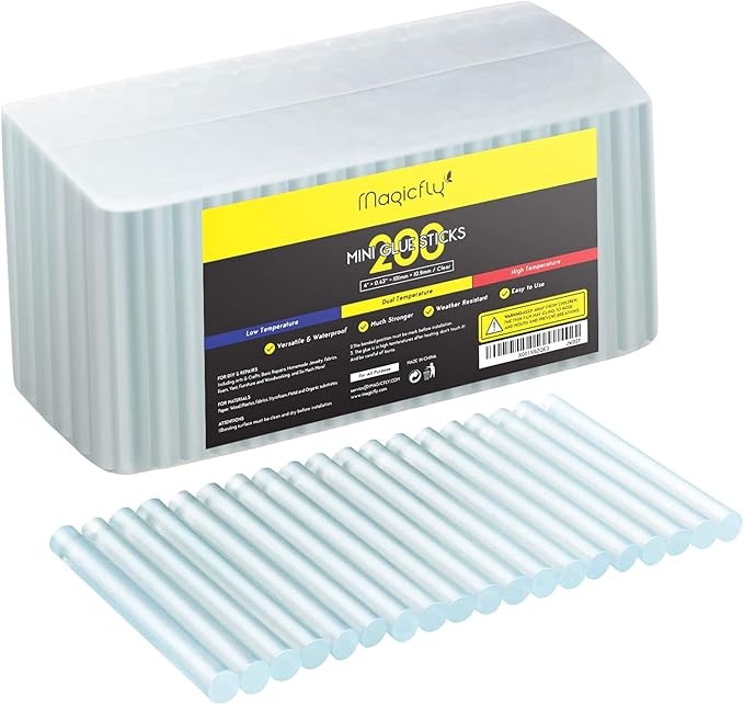 200-Pack Full Size Hot Glue Sticks, Magicfly 4 Inch Long X 0.43 Inch Diameter Hot Melt Glue Gun Sticks, Compatible with Most Glue Guns, for DIY Craft Projects and Sealing