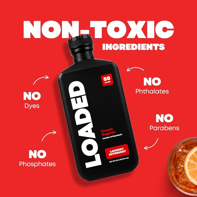 Loaded Laundry Detergent, Cologne Scented | 50 Loads | Leather & Oak | Non-Toxic & Skin-Friendly | Made in USA | 32 oz