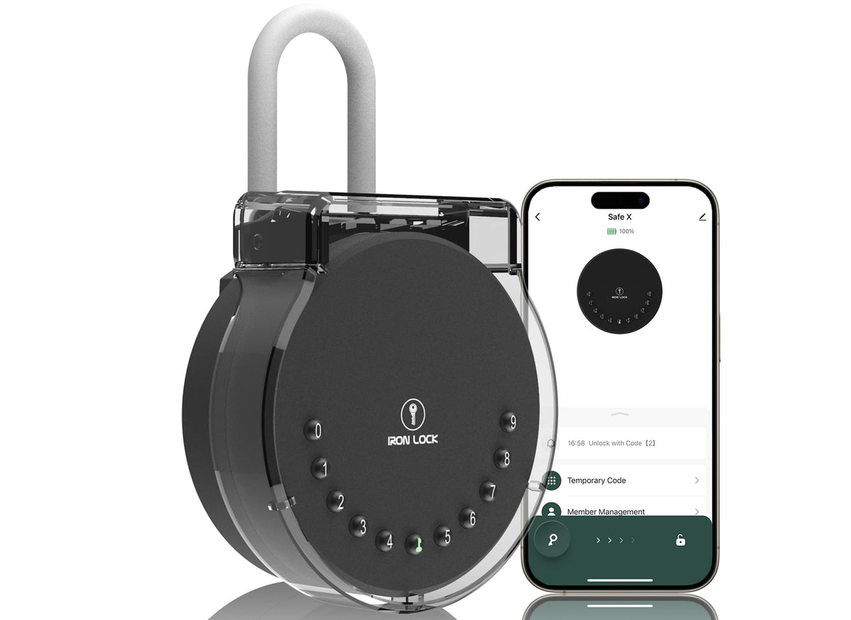 Iron Lock® Portable Smart Key Lock Box - Bluetooth & Mechanical Keyless Entry, App Control, Auto Lock, 2 Interchangeable Shackles (Cable & U-Shackle), IP65 Waterproof, Security Key Cabinets