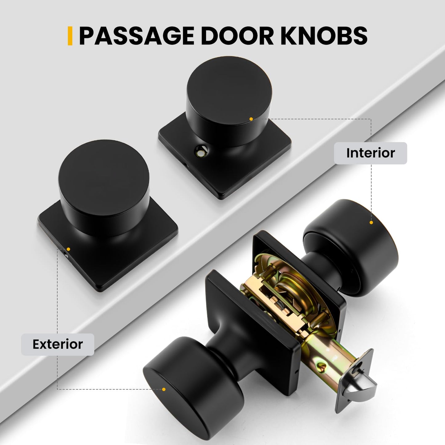 Goldenwarm Matte Black Closet Door Knobs, Passage Door Knob Hallway, Black Door Knobs Interior No Lock 6 Pack