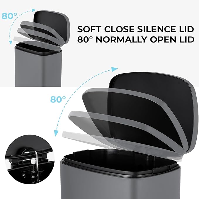 8 Gal Kitchen Trash Can, 30L Recycling or Garbage Bin, Brushed Stainless Steel Waste Basket, Soft&Quiet Close Dustbin, with Step-On Pedal, Removable Inner Bucket, for Home, Office, Living Room