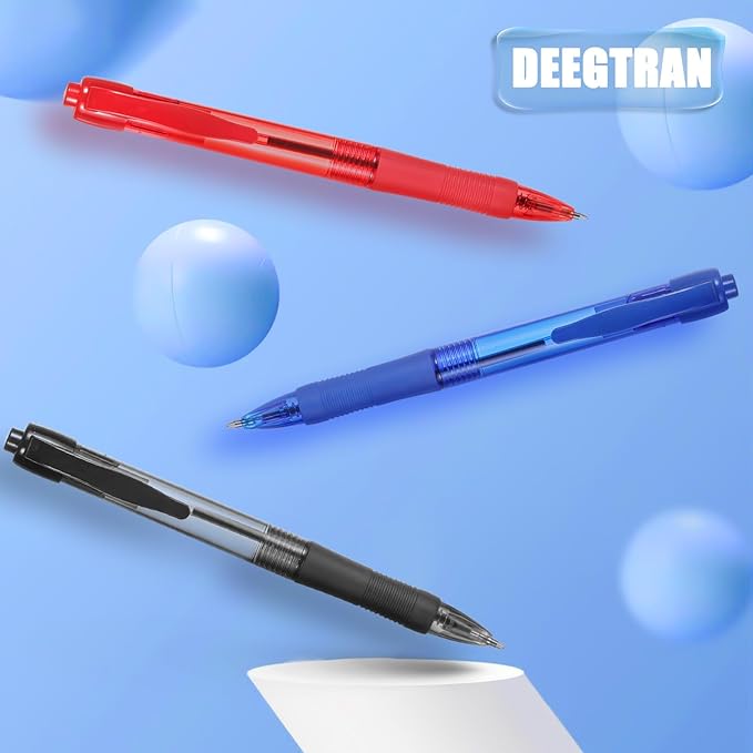 deegtran Pens Bulk, 100 Pack No Bleed Black & Red Ink Click Pens with Soft Grip, Wholesale Retractable Ballpoint Pens for Office School, Medium Point Smooth 1.0MM