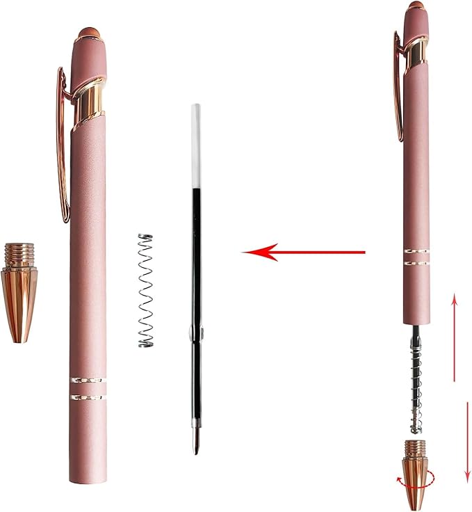 Aozora 15 Pack Ballpoint Pens Smooth Writing 2-in-1 Stylus Retractable Ballpoint Pen with Stylus tip, Office Decor Metal Stylus Pen for Touch Screens, 1.0 mm Black Ink (Funny-Rose Gold)