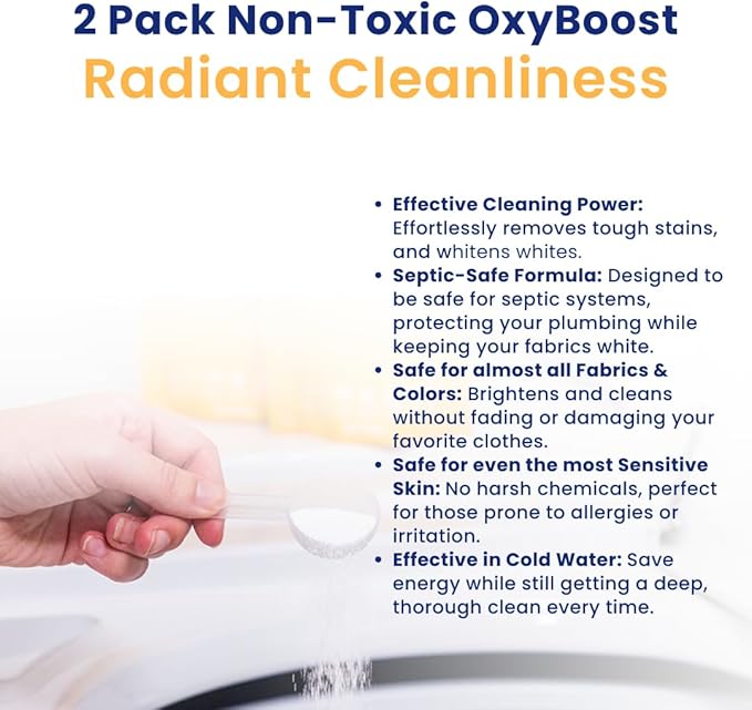 Truly Free OxyBoost - Oxygen Whitener & Clothes Stain Remover Laundry Detergent Powder with Sodium Percarbonate - Brightens Whites & Safe for Colors - Non-Chlorine, Gentle Yet Powerful - Pack of 2