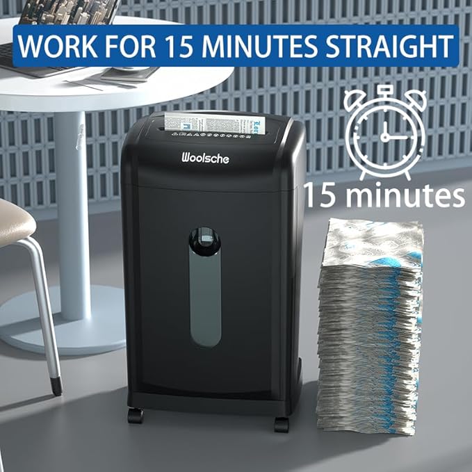 Shredder, 18-Sheet Cross Cut, 7.93Gallon Pull Out Bin, P-4 Security Level, Shred Paper/Card/CD, Durable&Fast with Auto Jam Proof System for Office