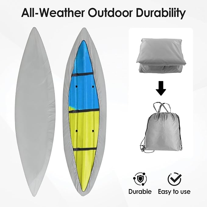Kayak Cover,420D Heavy Duty Waterproof & UV Resistant Kayak Covers for Outdoor and Indoor Storage,Tear and Fade Resistant Canoe Cover (Grey, L (for 12.3-13.5ft Kayak))