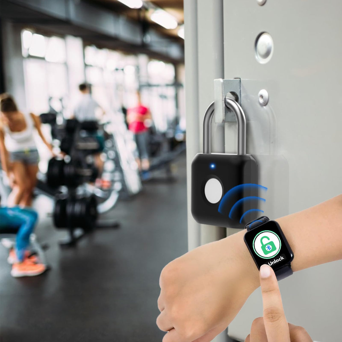 Fingerprint Padlock Phone Watch App Gym Locker Lock: Keyless Padlock eLinkSmart Combination Lock - Black Metal Bluetooth Remote Padlock for Locker Backpack Suitcase Luggage