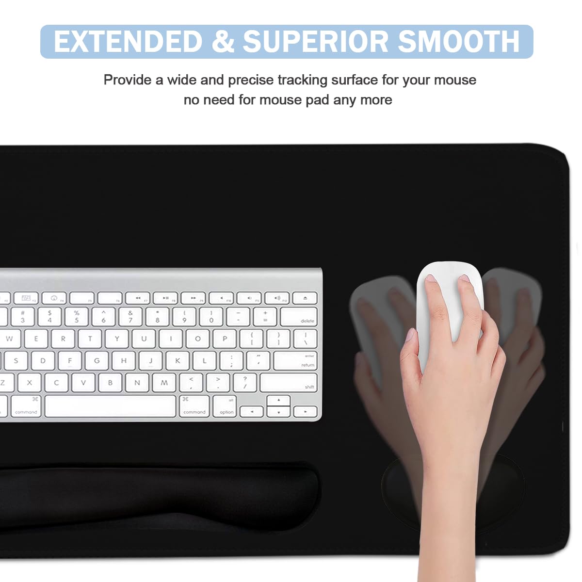 4-in-1 Large Gaming Mouse Pad, Keyboard Wrist Rest Pad & Wrist Support Mousepad Set, Extended Desk Pad Waterproof Desk Mat for Home Office Study Game-Black