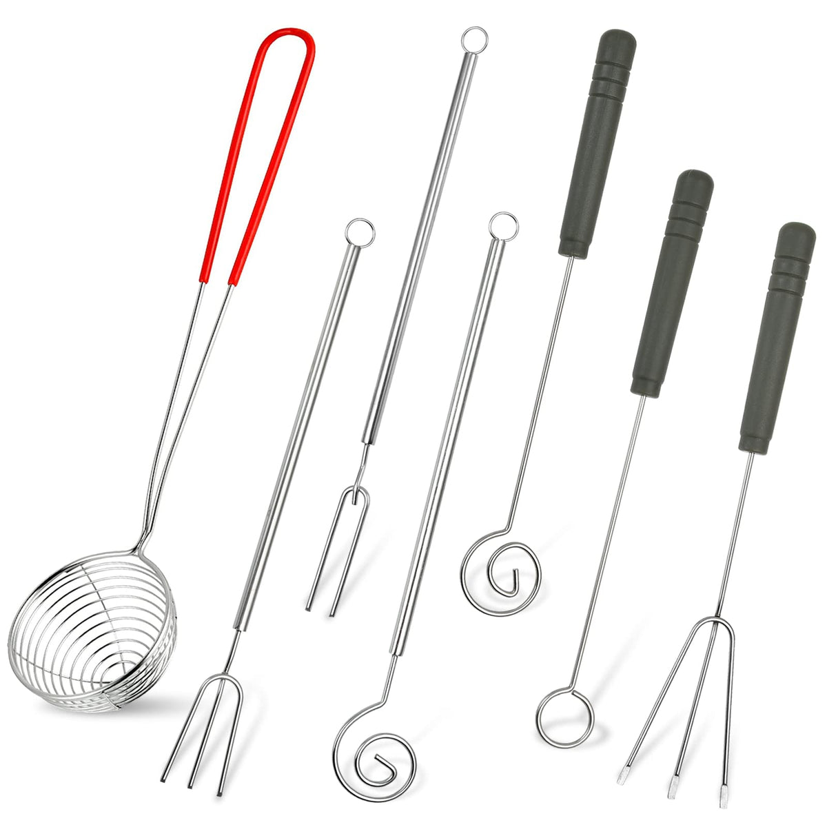 Elesunory 7 Pieces Candy Dipping Tools Chocolate Dipping Fork Spoons Set, Stainless Steel Candy Making Supplies for Decorative Plates, Including 1 pcs Slotted Spoon and 6 pcs Fondue Forks