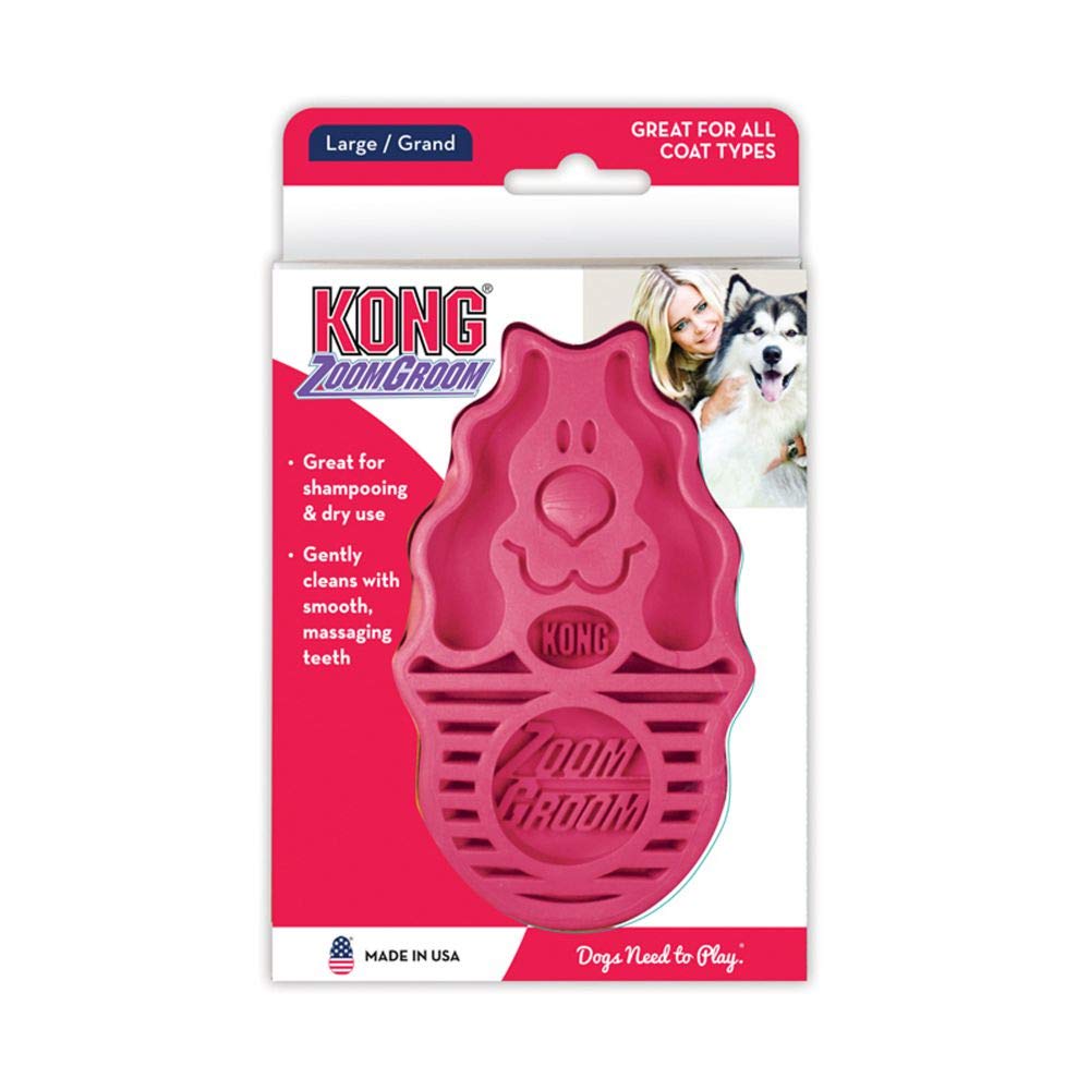 KONG - ZoomGroom - Dog Brush for Grooming and Shampooing - Red Brush for Large Dogs