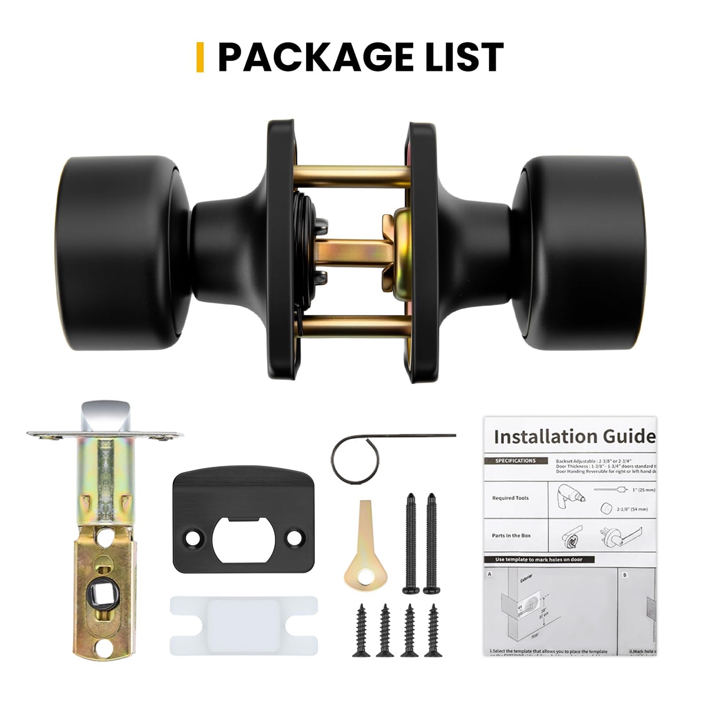 Goldenwarm Matte Black Closet Door Knobs, Passage Door Knob Hallway, Black Door Knobs Interior No Lock 6 Pack