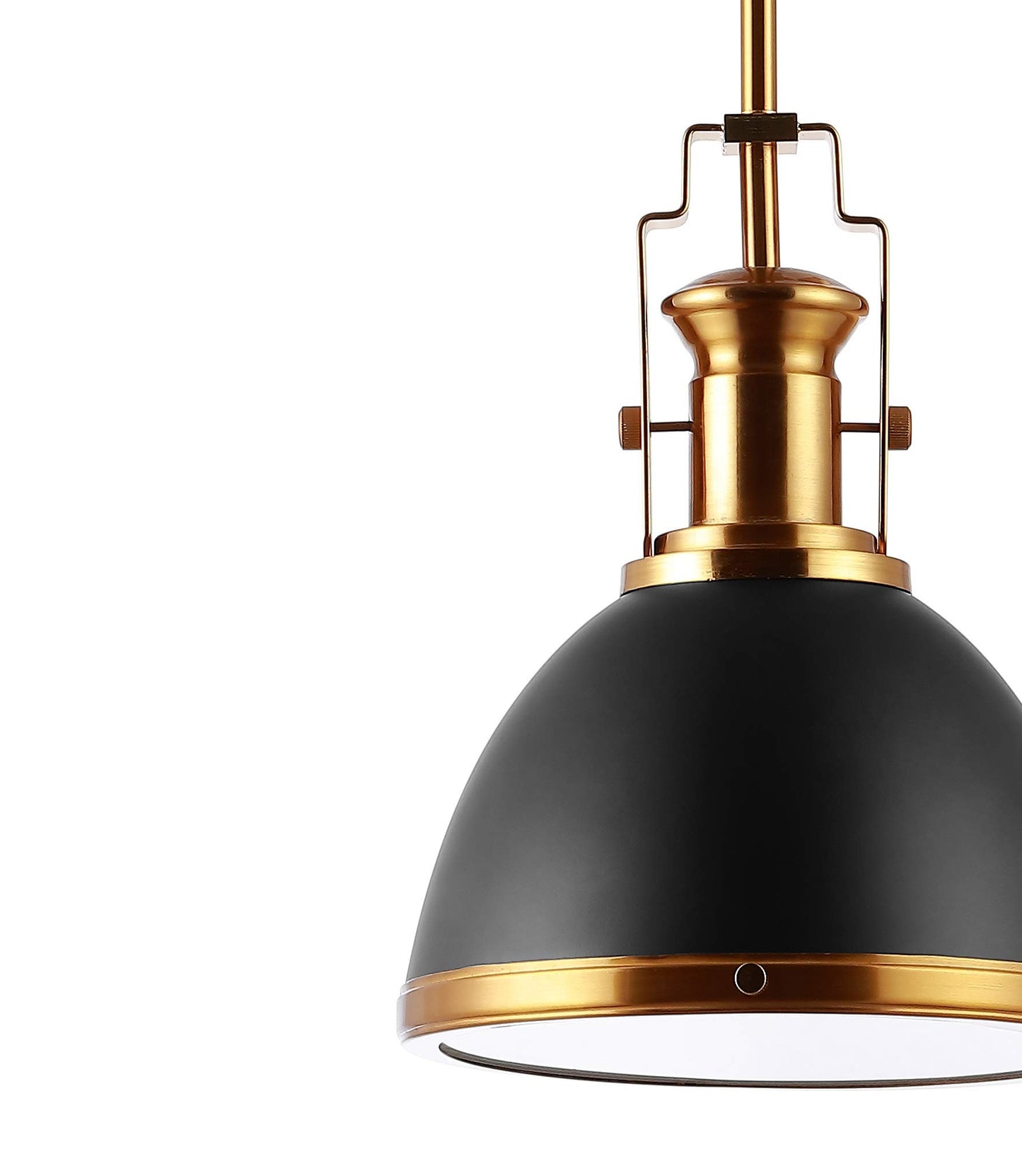 JONATHAN Y 10" Black/Brass Gold Modern Industrial Iron LED Dome Pendant Light, Adjustable Hanging Fixture for Kitchen Island or Entryway, Black Metal Shade, LED Bulb Included JYL9535A
