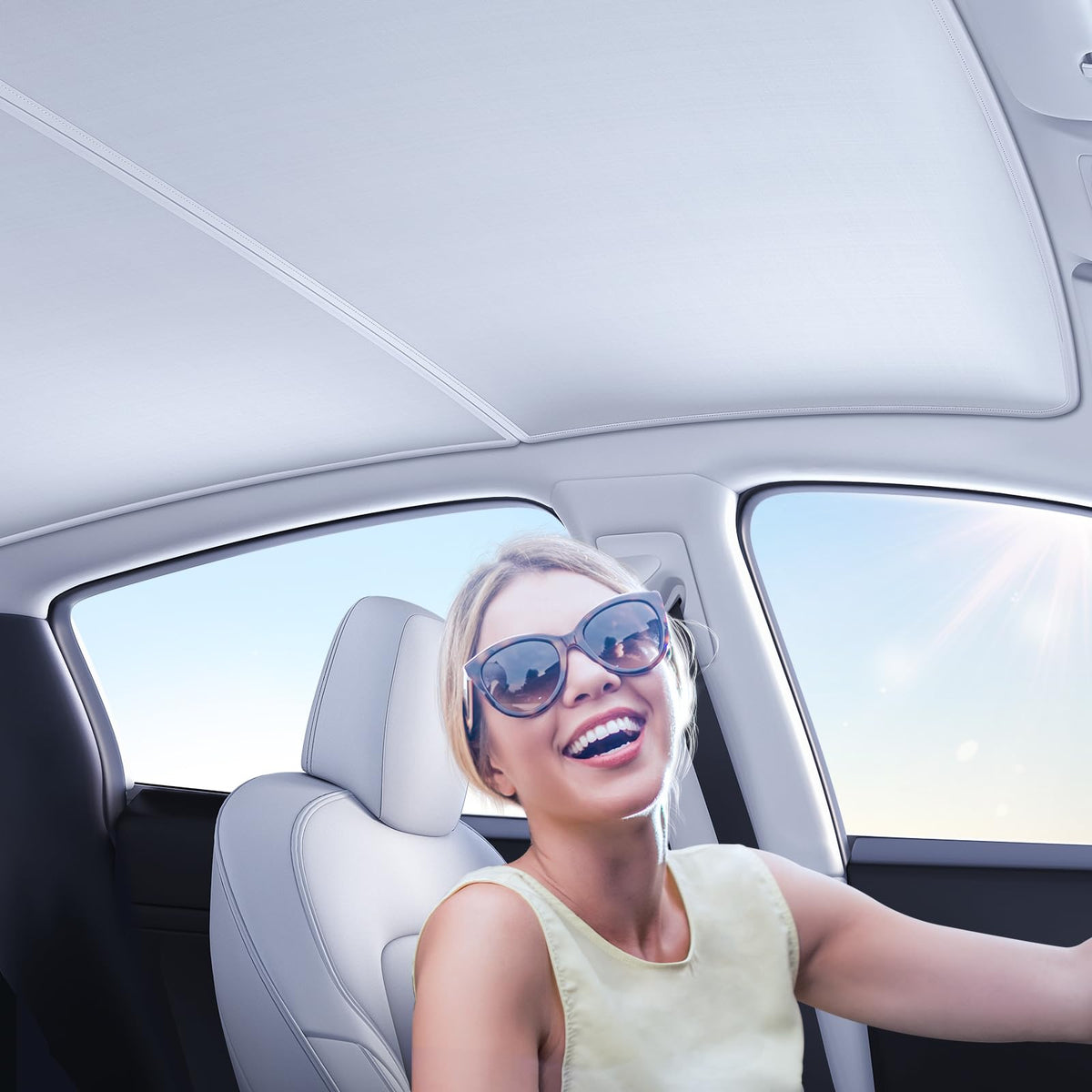VICSEED [Superior Anti-UV & Sag-Free] Tesla Model Y Sunshade Roof with Storage Bag, Heat Insulation Sunroof Shade for Tesla Model Y Accessories Only Fit for 2024 2023 2022 2021
