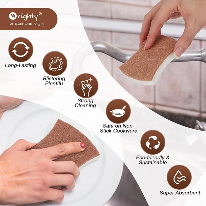 Orighty Non-Scratch Scrub Sponge, 24-Pack, Cellulose Kitchen Scrubber Sponges, Ideal for Kitchen Cleaning, Non-Stick Cookware, Washing Dishes, Bathroom, and Household