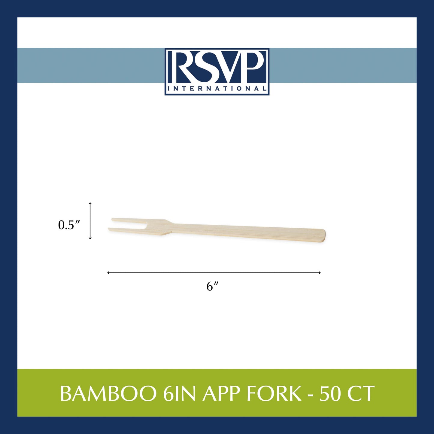 RSVP International Compostable Bamboo Serving & Cocktail Picks, Appetizer Fork, 50-Count, 6"