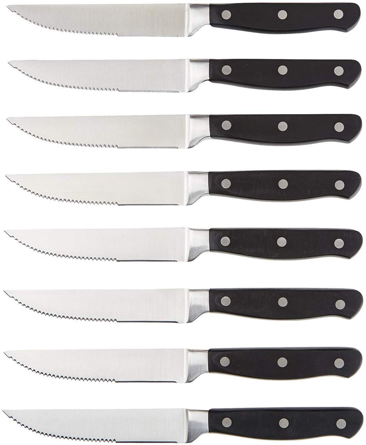 Amazon Basics 8-Piece Full Tang Stainless Steel Serrated Steak Knife Set, 4.5", Black