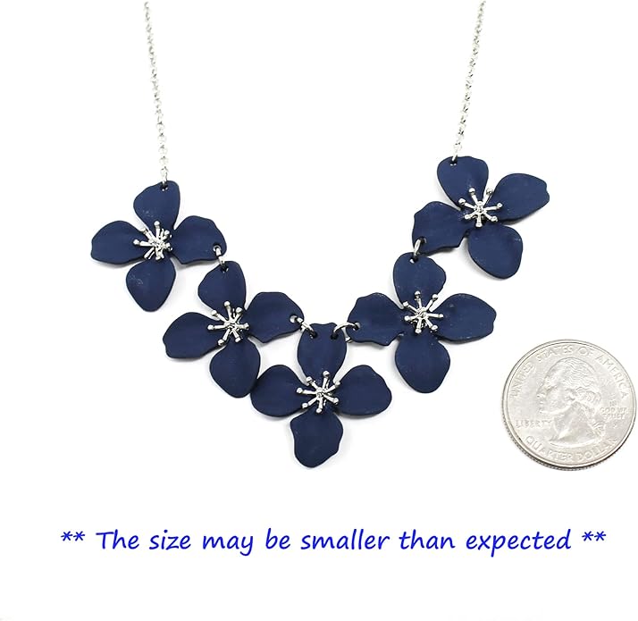 POMINA White Flower Statement Necklace for Women, Floral Bib Collar Necklace with Adjustable Chain, Flower Earrings, Elegant Costume Jewelry for Weddings, Gifts for Women