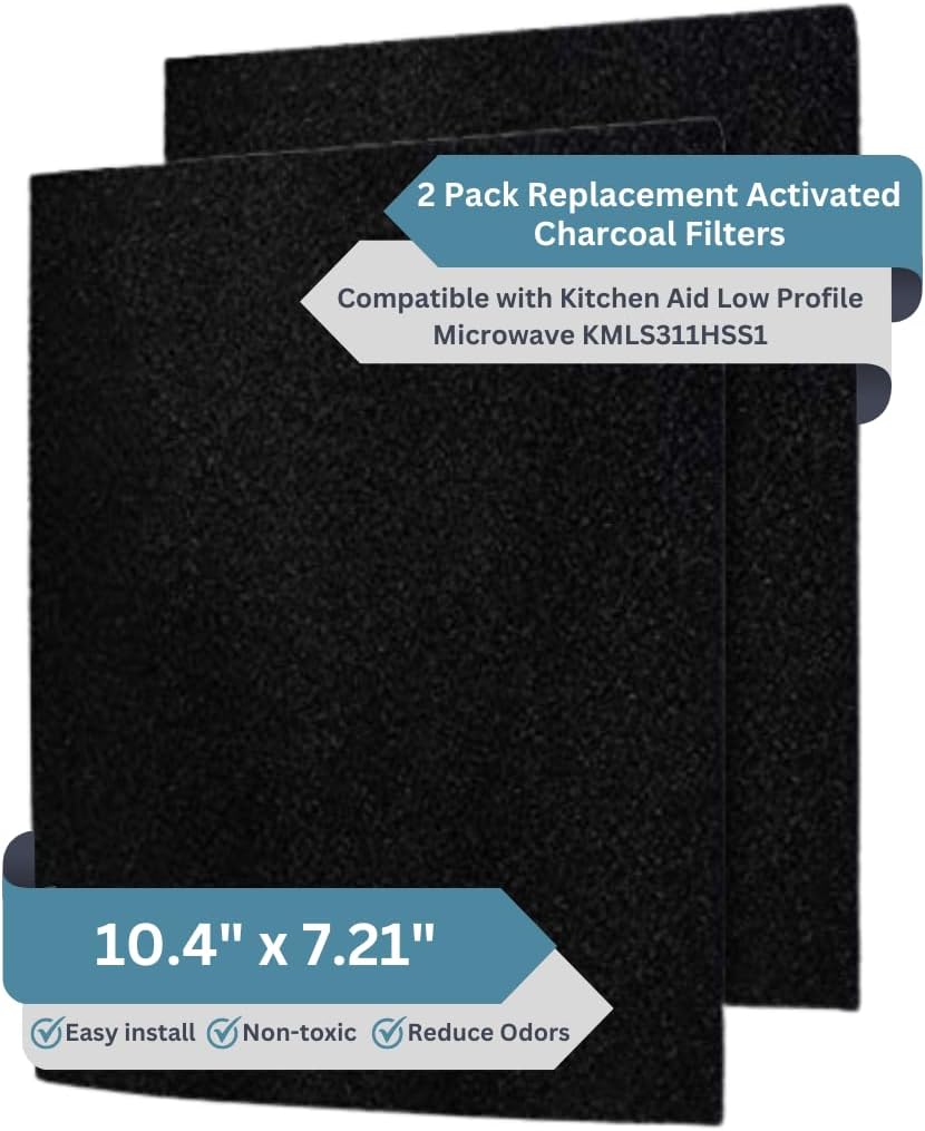 2-Pack Activated Carbon Charcoal Microwave Hood Filters - Pre-Cut 10" x 7.21" Microwave Hood Filters - Compatible w/Whirlpool WML55011 & KitchenAid Low‑Profile Models, Made in USA