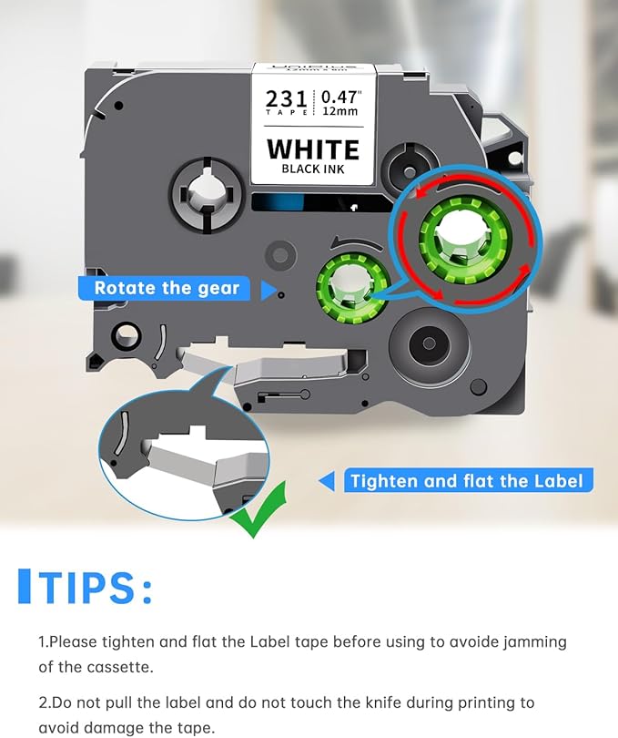 6-Pack Compatible for Brother P Touch TZ Label Tape TZe-231 131 431 531 631 731 12mm 0.47 Laminated Multi Color for P Touch PT-H110 PTD210 PTD220 PTD600, Clear/White/Red/Blue/Yellow/Green