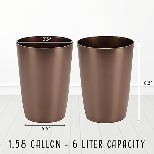 HOLDN’ STORAGE Small Trash Can - Set of 2 Open Top Waste Bin of 1.58 Gallon, Compact Waste Can Perfect for Bathroom, Kitchen, Office, Dorm - Durable Garbage Can - Metallic Brown