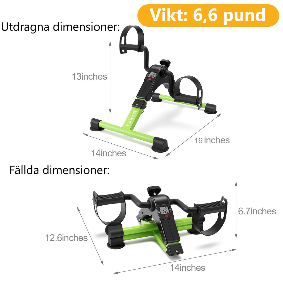 Pedal Exerciser Desk Exercise Bike Leg and Arm Bike with LCD Monitor Foldable (black/green)