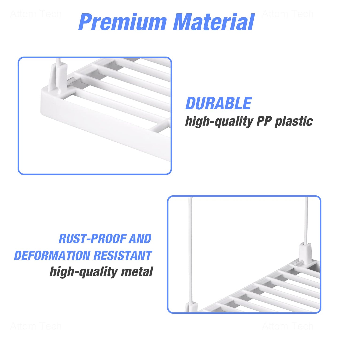 NiHome 4-Pack Stackable Plastic Kitchen Storage Shelf Foldable Rack - White Kitchen Cabinet Organizer and Storage Shelves Stackable Expandable Storage Racks for Counter Cabinet Pantry