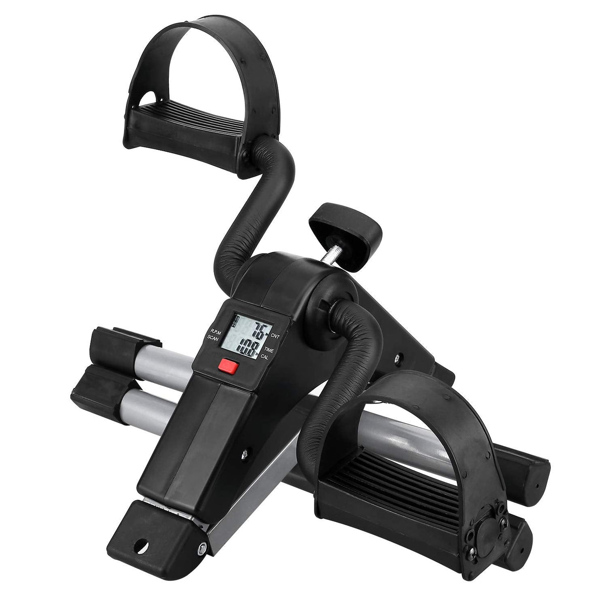 Folding Pedal Exerciser, Mini Exercise Bike Under Desk Bike Foot Pedal Exerciser, Foot Hand Cycle Portable Peddler Machine Bicycle Exerciser Arm Leg Exerciser While Sitting (Silver)