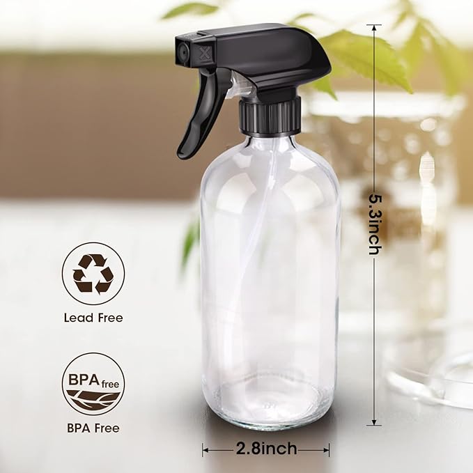 Wedama Glass Spray Bottles, 16 oz Glass Spray Bottles for Cleaning Solutions and Essential Oils, Refillable Empty Spray Bottle with Adjustable Nozzles for Alcohol, Plant and Hair Care (1 Pack)