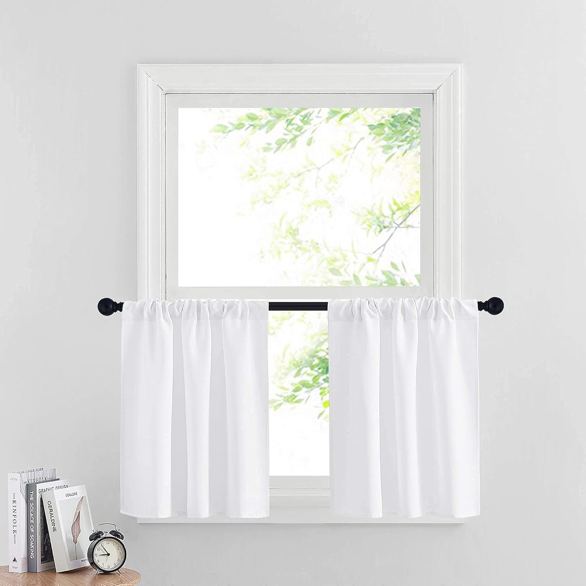 RYB HOME Room Darkening Curtains for Small Winow Lower Portion Decor Energy Saving Drapes for Kitchen Bedroom Bathroom Downstairs Window RV Curtains, W 29 x L 24, Pure White, 2 Panels
