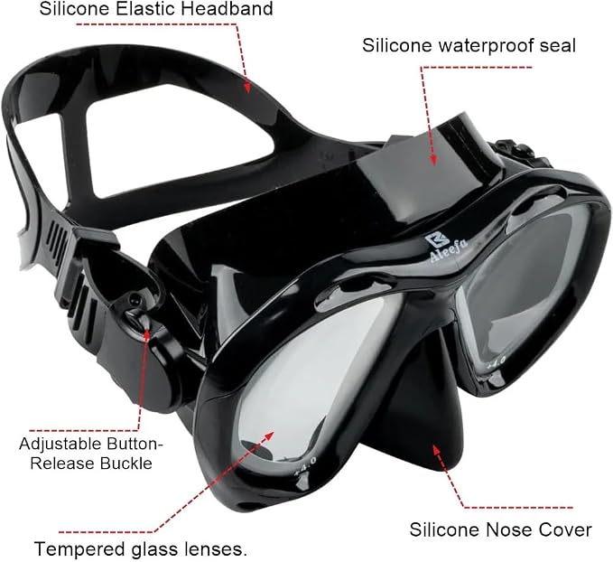 Hyperopia Diving Mask, +2.0 to +5.0 Farsighted Presbyopia Snorkel Mask, Tempered Glass Lens, Anti-Fog Leakproof Silicone Seal for Men Women Underwater Vision