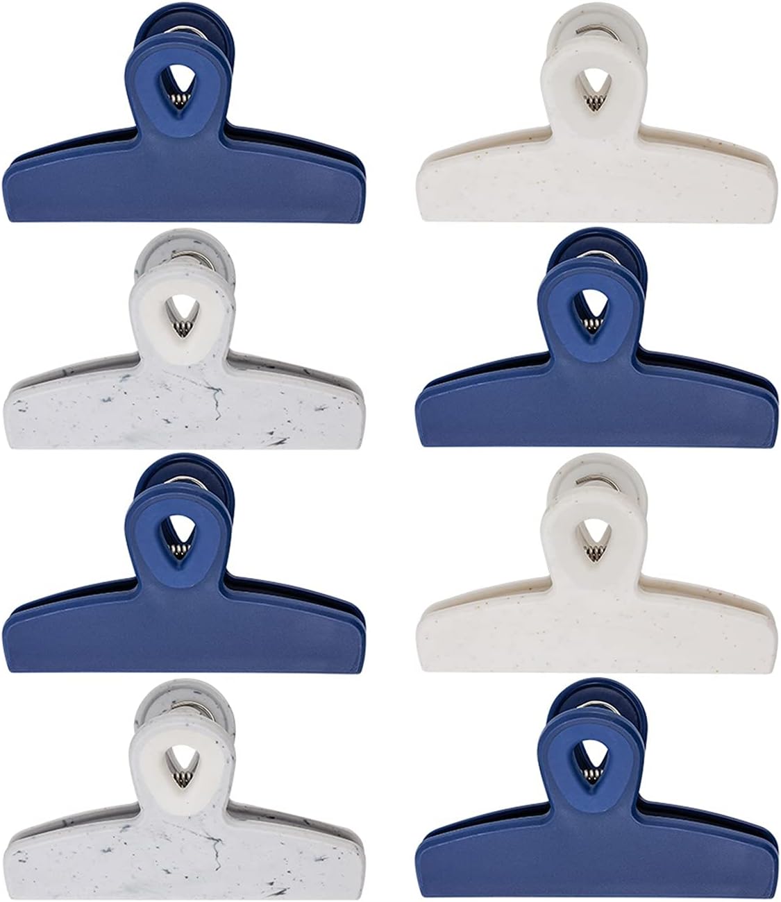 COOK WITH COLOR Bag Clips - Heavy Duty Chip Clip and Refrigerator Magnet Clips for Food Storage with Air Tight Seal Grip, Blue and White, Pack of 8 Large Clips
