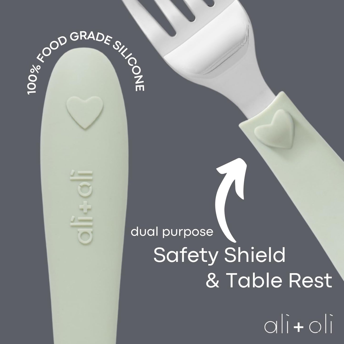 Ali+Oli Toddler Utensils Set (6 Pack) – Stainless Steel Kids Silverware with Soft Silicone Handles, BPA Free Baby Forks and Spoons, Durable Children Flatware Dishwasher Safe for Self Feeding (Hearts)