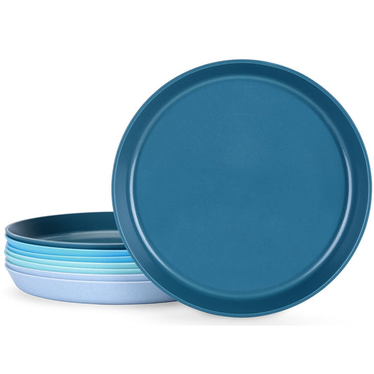 10 Inch Plastic Dinner Plates Set of 8, Wheat Straw Plates Reusable & Unbreakable, Non-Toxic Microwave Safe Plates for Camping, Daily Use, BPA-Free Dishwasher Safe Plate Set