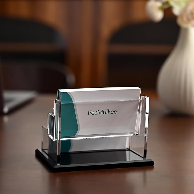 PecMuikee Business Card Holder for Desk，Acrylic Business Card Display Stand,Multiple Business Card Holders for Office, Exhibition, Home, Restaurant 2 Slot 2 Tier