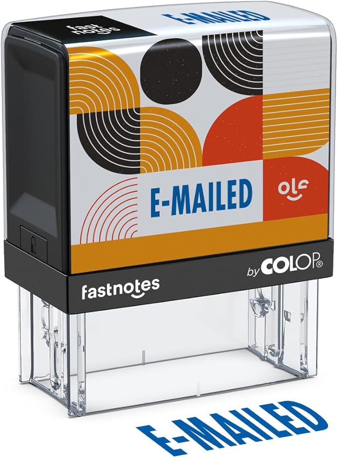 Fastnotes E-MAILED Self-Inking Rubber Stamp by COLOP - Great for Office Documents, Notary, Warehouse, Accounting Paperwork, Business, and Legal Documentation - Blue Ink (E-MAILED- Blue)