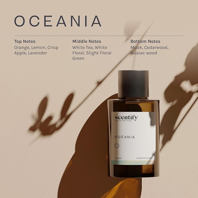 Scentify Oceania Aroma Oil Refill Scent for Oil Diffusers - Orange, Apple, White Tea, Lavender Scents - Luxurious Relaxing Aromatherapy Diffuser Fragrance 100ml, 3.38 oz