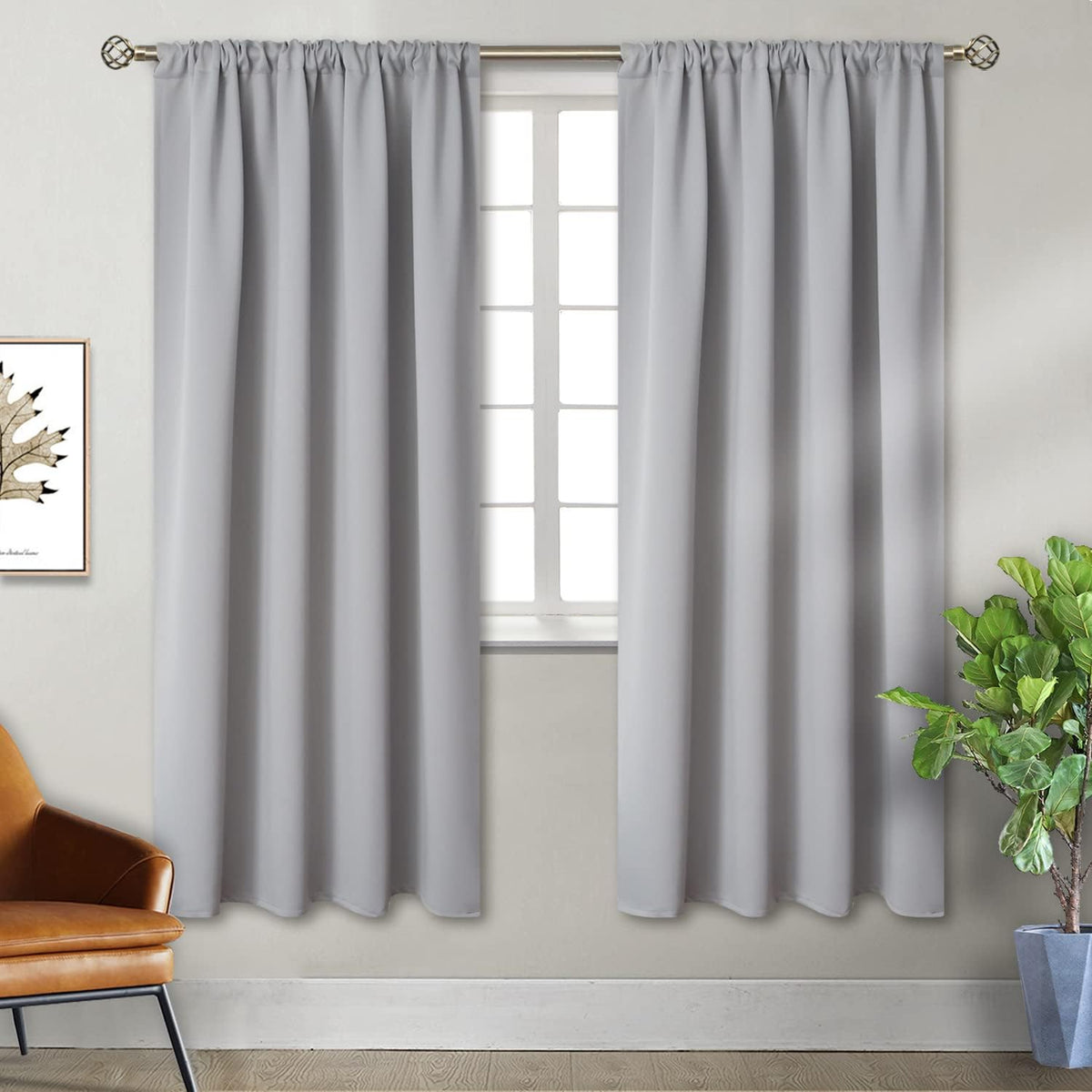 BGment Rod Pocket Blackout Curtains for Bedroom 72 Inches Length - Thermal Insulated Room Darkening Curtain for Living Room, 42 x 72 Inch, 2 Panels, Light Grey