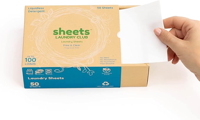 Sheets Laundry Club Bundle - 50 Pack (up to 100 loads) Fragrance Free Detergent Sheets & 40 Pack Free & Clear Dryer Sheets - New Liquidless Technology, Travel Essential Cleaning Supplies