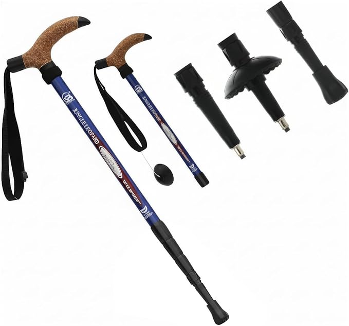 Aluminum Alloy Quick Lock Trekking Pole Anti-Shock Walking Stick Adjustable Cane Crutch for Mountains Trekking Hiking,Ultralight Collapsible with Cork Grips Tungsten Tips
